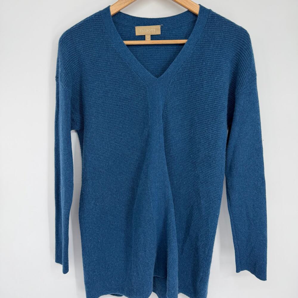 Talbots Sweater Women’s Medium Blue Cashmere V Neck Quiet Luxury Old Money